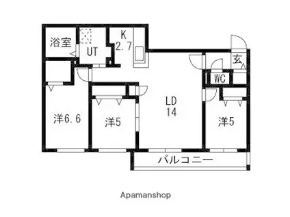 本郷通1丁目北マンション(3LDK/4階)の間取り写真