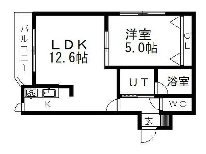 ビッコロ上町(1LDK/2階)の間取り写真