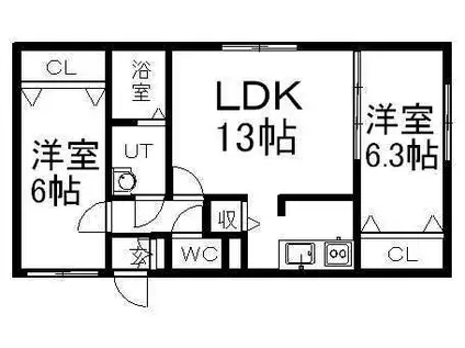 ジュネス東札幌(2LDK/4階)の間取り写真