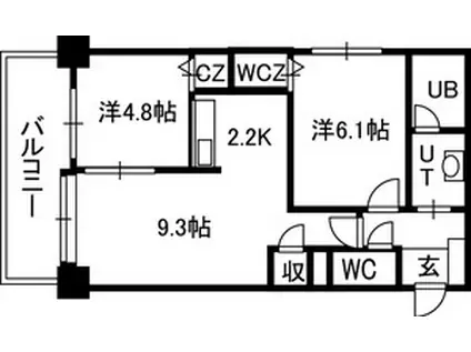PRIME URBAN北3条通(2LDK/9階)の間取り写真