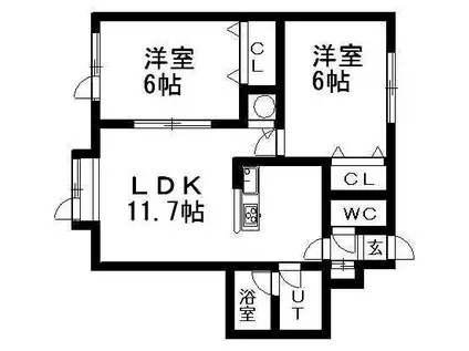 二条マンション(2LDK/1階)の間取り写真