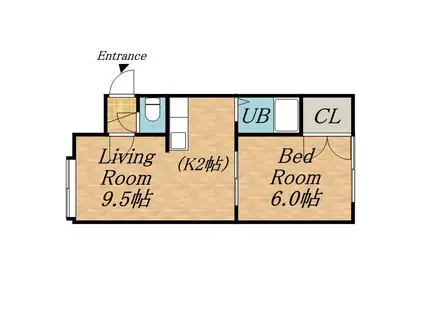 Eフラット(1LDK/3階)の間取り写真