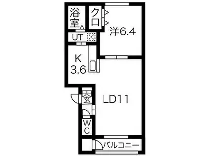 シェーンブルン平岸Ⅱ(1LDK/3階)の間取り写真