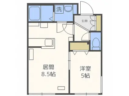リバーサウス菊水Ⅱ(1LDK/3階)の間取り写真