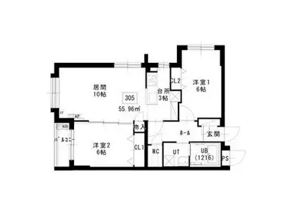 ノヴァ白石ーⅡ(2LDK/3階)の間取り写真