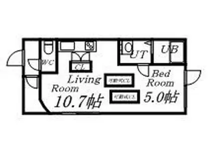 DUE CASA COMODO(1LDK/1階)の間取り写真