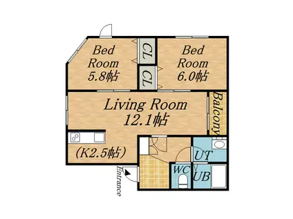 ル・シエル月寒東(2LDK/2階)の間取り写真