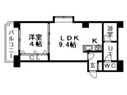 アクセス東札幌(1DK/9階)の間取り写真