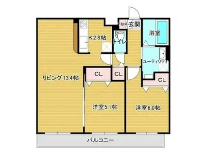 レジデンス北野ヒルズⅠ(2LDK/2階)の間取り写真