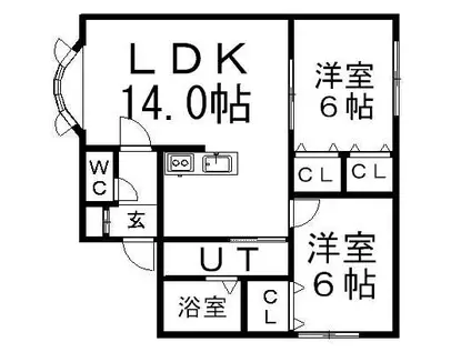 ルミエール美園C(2LDK/1階)の間取り写真