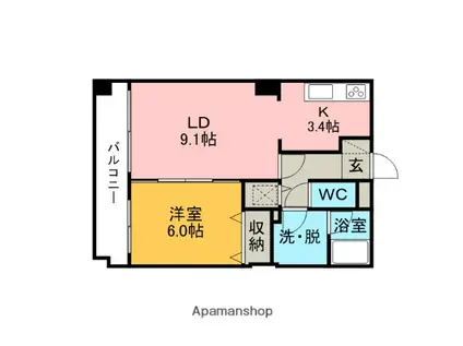 サンヴェール中央(1LDK/3階)の間取り写真