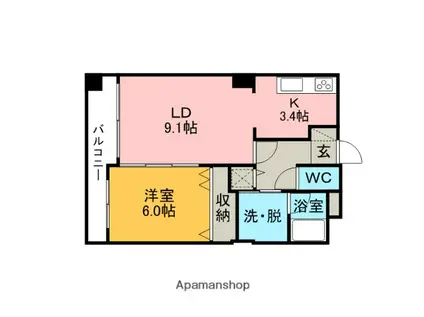 サンヴェール中央(1LDK/4階)の間取り写真