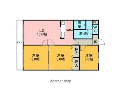 ミナトマンション(3LDK/1階)の間取り写真