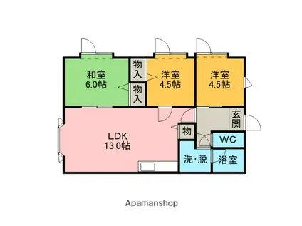 母恋グランドハイツ(3LDK/2階)の間取り写真