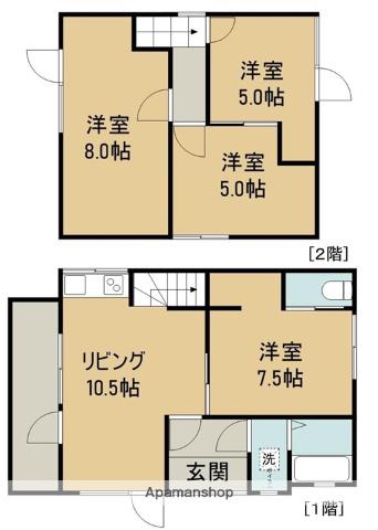 室蘭本線 鷲別駅 徒歩11分 2階建 築53年(4LDK)の間取り写真