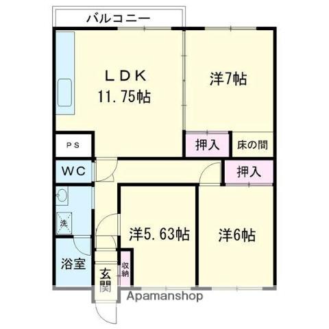 西口ハイツ(3LDK/2階)の間取り写真