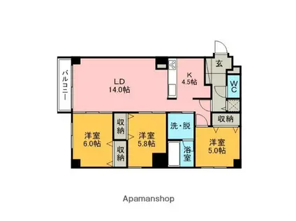 サンヴェール中央(3LDK/8階)の間取り写真