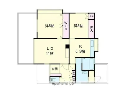室蘭本線 室蘭駅 徒歩60分 1階建 築44年(2LDK)の間取り写真