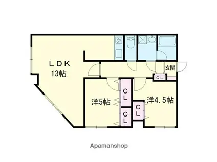 室蘭ナラサキビル(2LDK/2階)の間取り写真