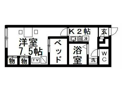 レオパレス若草(1K/2階)の間取り写真