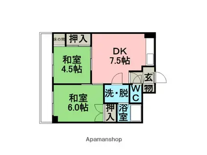 室蘭東町第一(2DK/5階)の間取り写真