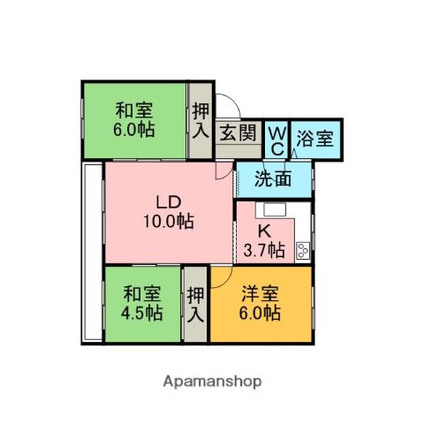 寿ハイツ新生(3LDK/4階)の間取り写真