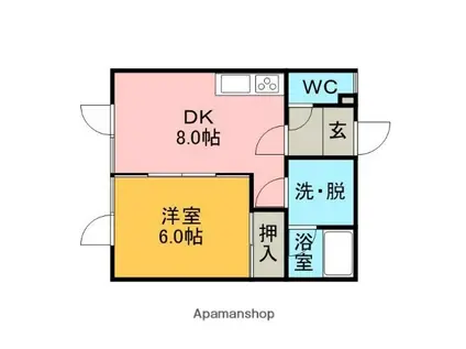 ハイツK&Y(1DK/1階)の間取り写真