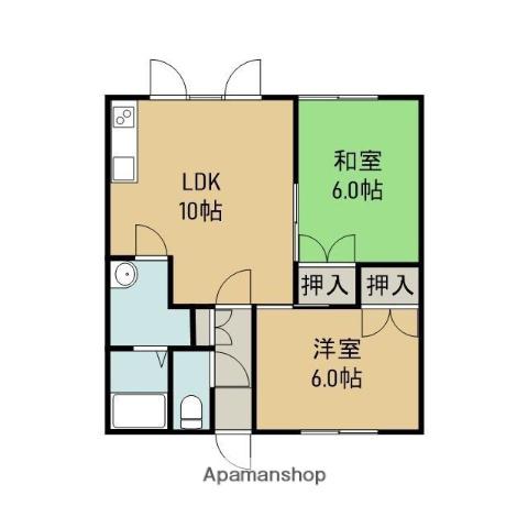 アルファロード(2DK/1階)の間取り写真