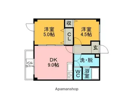 コーポハーバー(2DK/3階)の間取り写真