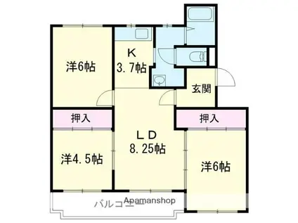 寿ハイツ新生(3LDK/4階)の間取り写真