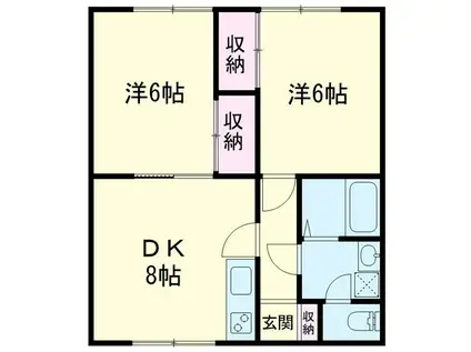 室蘭本線 東室蘭駅 徒歩6分 2階建 築32年(2DK/2階)の間取り写真
