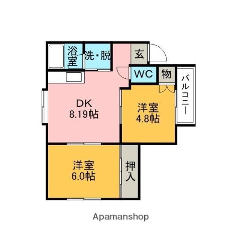浜辺ハイツ2(2DK/3階)の間取り写真