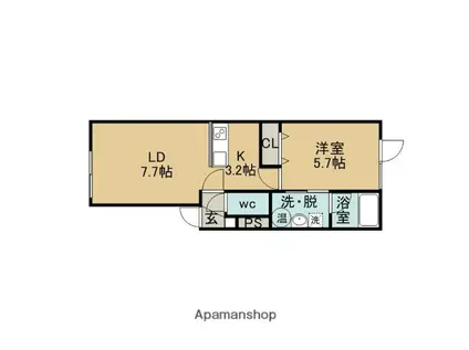ラフィーネ東町2(1LDK/2階)の間取り写真