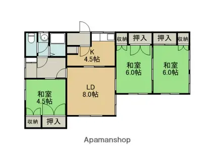 室蘭本線 幌別駅 徒歩20分 1階建 築54年(3LDK)の間取り写真