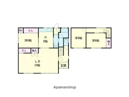 室蘭本線 本輪西駅 徒歩40分 2階建 築45年(3LDK)の間取り写真