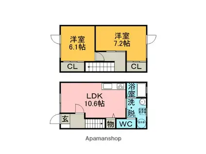 ハイツからんⅥ(2LDK/1階)の間取り写真
