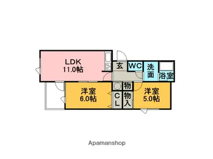 ハイムハピネス(2LDK/2階)の間取り写真