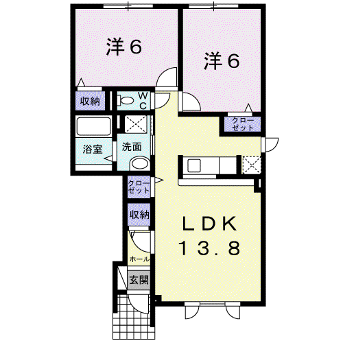 室蘭本線 苫小牧駅 バス乗車時間:8分 双葉町1丁目バス停で下車 徒歩6分 2階建 築17年(2LDK/1階)の間取り写真