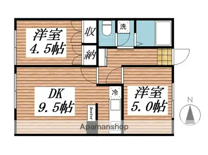 メルベージュ(2DK/2階)の間取り写真