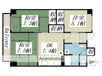 フォーシーズン苫小牧(3DK/9階)の間取り写真