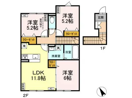 WITH SKY H(3LDK/2階)の間取り写真