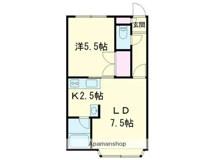 コーポアスラン(1DK/2階)の間取り写真