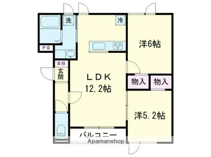 ミモザ緑町B(2LDK/1階)の間取り写真