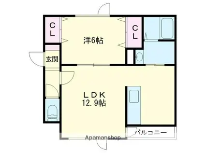 レインボーハウスBONHEUR(1LDK/3階)の間取り写真