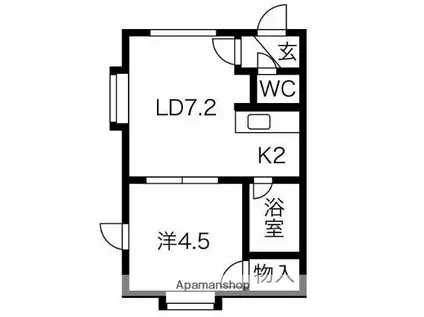ノースウインドB(1DK/2階)の間取り写真