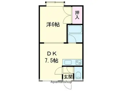 コーポカーレント(1DK/2階)の間取り写真