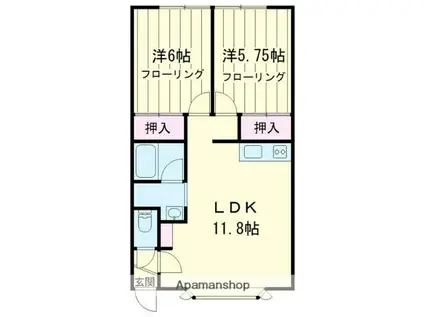 ノースパレス2(2LDK/2階)の間取り写真