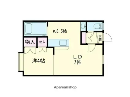 アティック新町(1DK/2階)の間取り写真