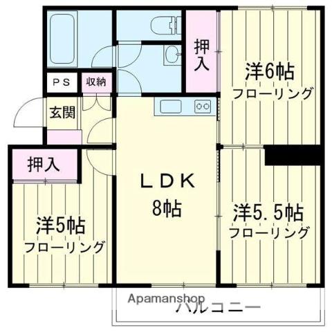グランドール桜木(3DK/4階)の間取り写真