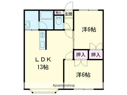 ニューホクトハイツ2(2LDK/2階)の間取り写真